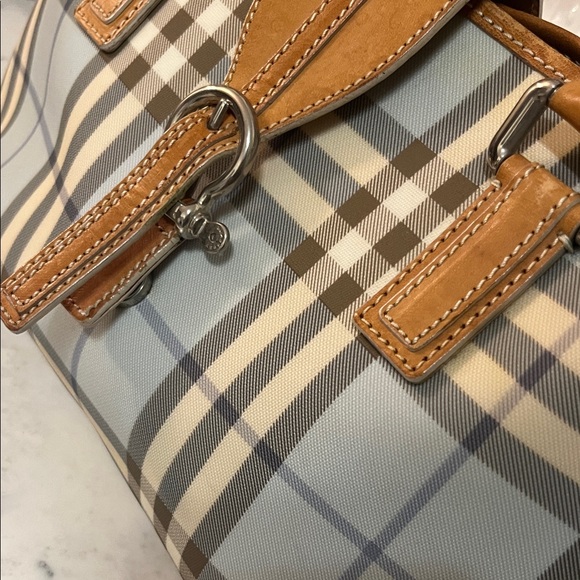 Burberry Cream and Tan Check Satchel with Leather Trim and Silver Hardware - Picture 2 of 14